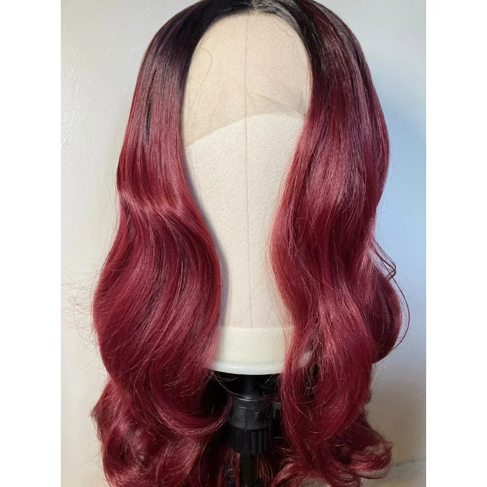 Black Red Curly Lace Front Wig